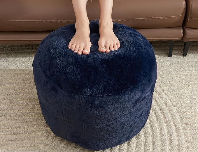Boho Ottoman Living Room Furniture 20"x15" Round Ottomans Pouf Couch Foot Rest Navy Pouf Ottoman Foot Rest with Foam Chunk Filling Pouffe Ottomans Stuffed Foot Rests Poufs for Couch