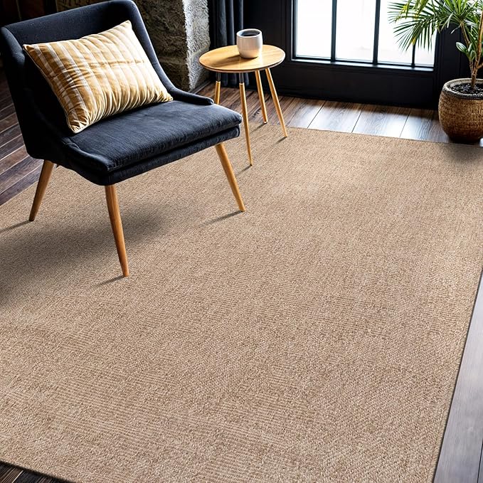 CAMILSON Easy Jute Rug 5x7, Indoor Outdoor Natural Color Fiber Area Rugs for Living Room Patio and Kitchen Rug, Solid Boho Woven Design, Easy-Cleaning, Washable Outside Carpet Alfombras (5 x 7)