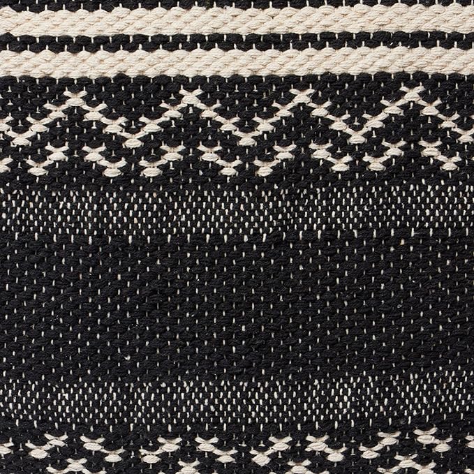 REDEARTH · Tufted Pouf Ottoman with Filler Textured Storage Cube Bean Bag Pouffe Footrest for Living Room, Bedroom, Nursery, Kidsroom; 100% Cotton (17.5"X17.5"X17.5", Ziggurat Obsession Black)