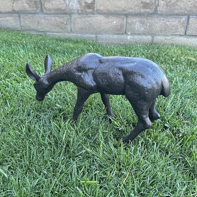 Cast Iron Deer Sculpture(11.4" Tall), Realistic Lawn Garden Decor Statue, Lifelike Grazing Deer Figure, Outdoor/Indoor Decorative Art, Metal Animal Ornament HC3672