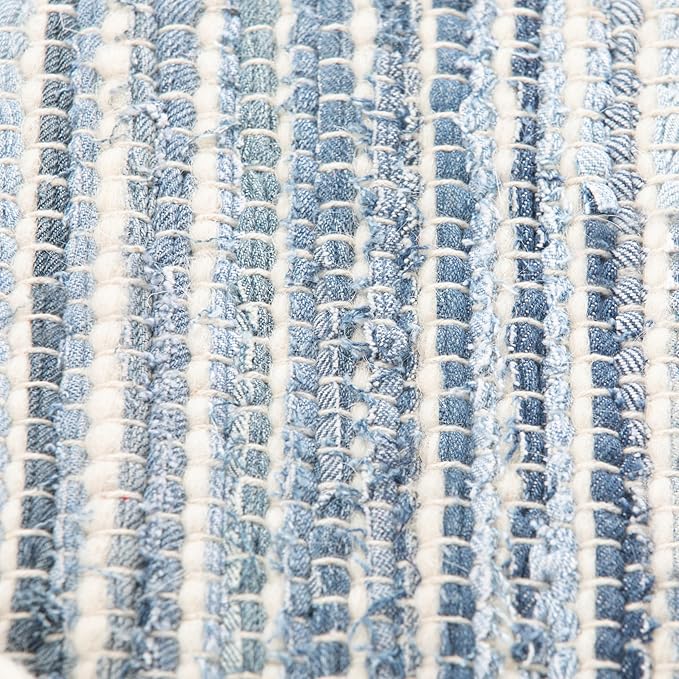 SIMPLIHOME Cowan Boho Square Pouf in Blue, Natural Handloom Woven for the Living Room, Bedroom and Kids Room