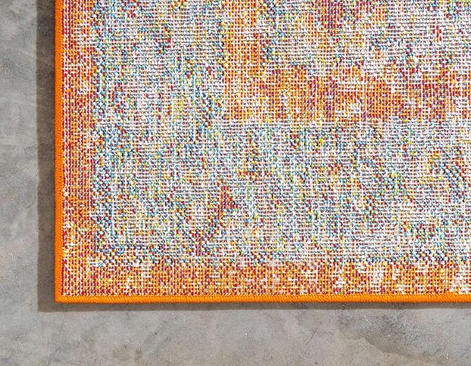 Unique Loom Rosso Collection Vintage, Traditional, Bohemian, Geometric, Distressed, Southwestern Area Rug (2' 7 x 10' 0 Runner, Beige/Orange)