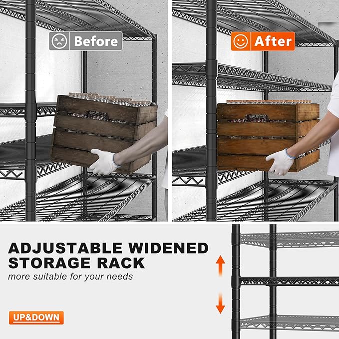 REIBII 85.7"H Storage Shelves 2998LBS Metal Shelving Units with Wheels&Feet, 5 Tier Garage Shelving Heavy Duty Adjustable Wire Shelf for Pantry Garage Commercial Industrials, 85.7"H X 55.5"W X 24.2"D
