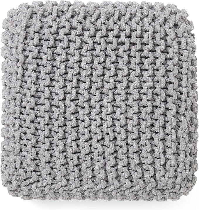 REDEARTH · Cube Low Pouf Foot Stool Ottoman - Hand Knitted Poof - Cord Boho Pouffe - Home Décor - Stuffed Footrest for Living Room - Nursery - Bedroom - Patio (16" x 16" x 8") - Light Gray