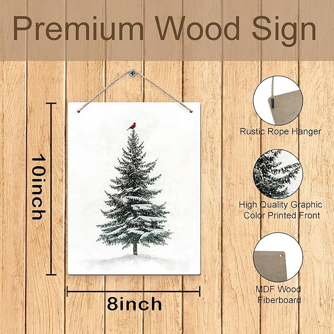 DUXMNAMG Christmas Winter Tree Bird Hanging Wooden Signs 10x8, Christmas Wall Decor, Vintage Home Room Office Hanging Wall Decor