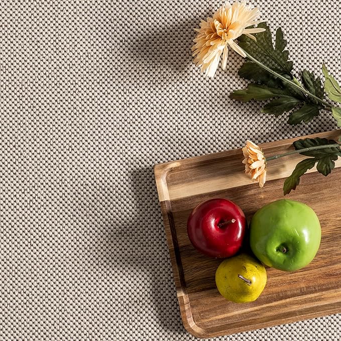 nuLOOM 5' x 8' Outdoor Area Rug, Casual Design With Striped Border, Stain Resistant, Highly Durable, For Patio, Balcony, Bedroom, Living Room, Dining Room, Bathroom, Light Grey