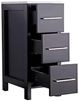 Vanity Art 12 Inch Bathroom Cabinet 3 Dove-Tailed Drawers with Engineered Marble Top Side Storage Organizer Freestanding Single Vanity VA3112-E