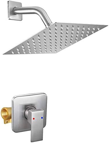 Shower Faucet Brushed Nickel Rain Shower Head Shower Faucets Sets Complete Bathroom Rainfall Shower System, Single Function Shower Trim Kit with Rough-in Valve