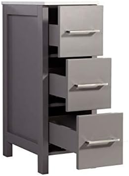 Vanity Art 12 Inch Bathroom Cabinet 3 Dove-Tailed Drawers with Engineered Marble Top Side Storage Organizer Freestanding Single Vanity VA3112-G