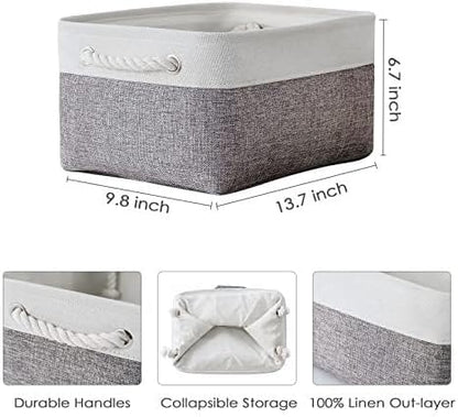 TheWarmHome Storage Bins for Shelves - 13.8L×9.8W×6.7H inch 3 Pack Medium Collapsible Storage Baskets for Organizing | Fabric Storage Cubes for Linen Closet Toy Home (White&Grey)