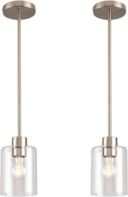 Brushed Nickel Pendant Lights,Modern Farmhouse Pendant Light,Light Fixture Kitchen Pendant Mini Hanging Light for Sink Island,Adjustable Height,Home Décor Lighting (Brushed Nickel 2 pack Stem Rod)