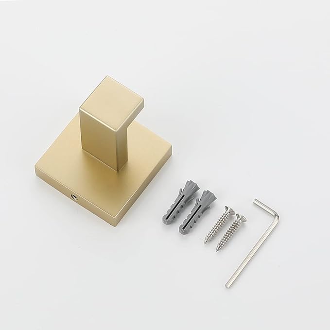 Towel Hooks SUS304 Stainless Steel Brushed Nickel Bath Coat Robe Clothes Square Hook Hanger Wall Hook Holder for Bathroom Kitchen Hotel Wall Mounted 4 Pack (Brushed Gold)