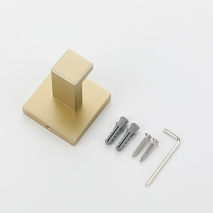 Towel Hooks SUS304 Stainless Steel Brushed Nickel Bath Coat Robe Clothes Square Hook Hanger Wall Hook Holder for Bathroom Kitchen Hotel Wall Mounted 4 Pack (Brushed Gold)