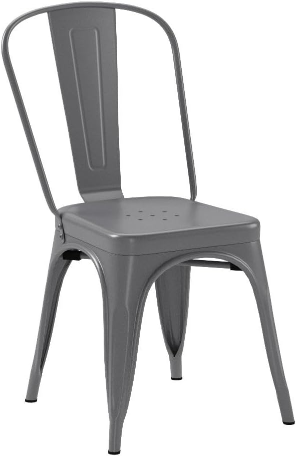 Amazon Basics Metal Dining Chairs, 4 Count, Dark Grey, 20.1 x 17.1 x 33.5 inches