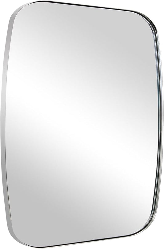 ANDY STAR Chrome Oblong Mirror, 36x40 Inch Polished Chrome Oval Mirror for Bathroom with Stainless Steel Metal Frame, Wall Mouned for Bathroom, Living Room, Entryway
