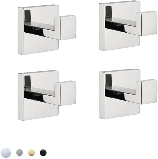 Bath Towel Hooks Premium Stainless Steel Clothes Hook Robe Coat Heavy Duty Square Wall Mounted Modern Hook for Bathroom Kitchen 4Pack Polished Chrome Finish