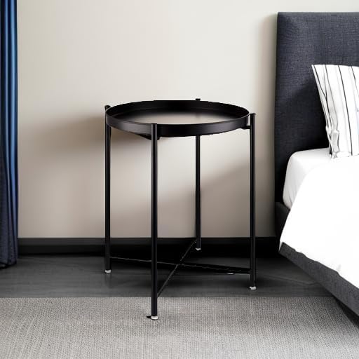 EKNITEY Small Side End Table - Metal Side Table Waterproof Small Sofa Coffee Side Tables Bedroom Indoor Outdoor with Removable Tray for Living Room Bedroom Balcony and Office