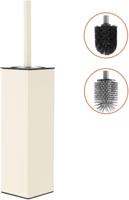 BGL Standing Toilet Brush and Holder Matte White Aluminium Toilet Bowl Cleaner Brush and Holder for Bathroom Storage and Organization, Square Design Sturdy and Space Saving