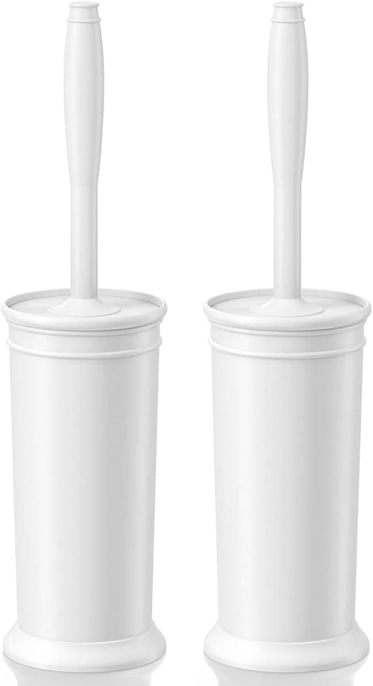 Toilet Brush and Holder 2 Pack, Toilet Bowl Brush with Extra Long Handle, Toilet Scrubber and Covered Holder, Toilet Brushes for Bathroom-Space Saving, Covered Brush, Durable, Deep Cleaning(White)