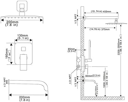 Brushed Nickel Shower Faucet Set with Tub Spout Bathroom Luxury Rain Mixer Shower Head System Wall Mounted Shower Faucet Complete, Single Handle Tub and Shower Trim Kit with Rough-in Valve