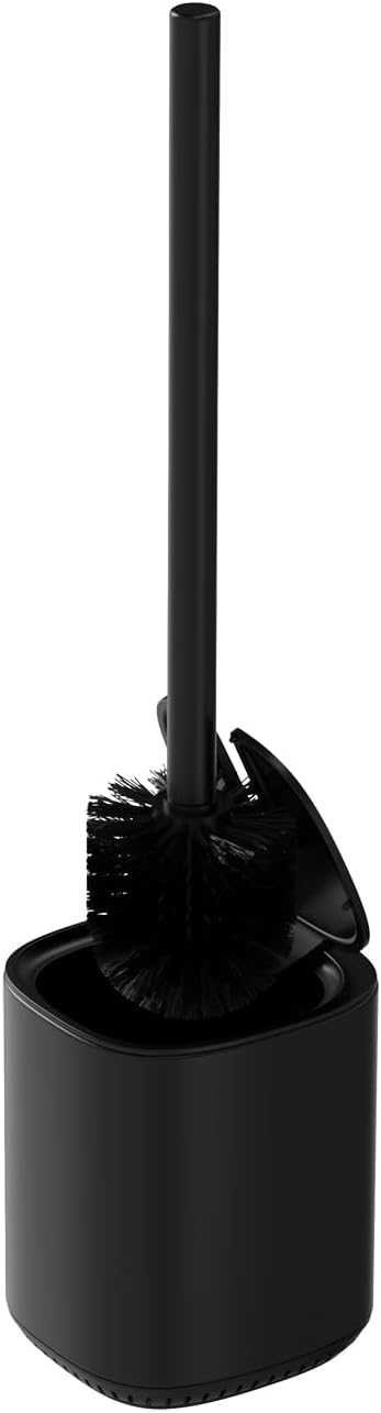 Toilet Brush and Holder Set Toilet Bowl Brush Stainless Steel Automatic Toilet Bowl Cleaner Brush with Durable Bristle Head Toilet Cleaning Brush for Bathroom 2 Pack Set Black