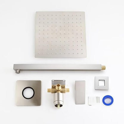 POP SANITARYWARE Shower Faucet Set Brushed Nickel Bathroom Rainfall 10 Inch Shower Head System Single Handle Shower Trim Kit with Valve