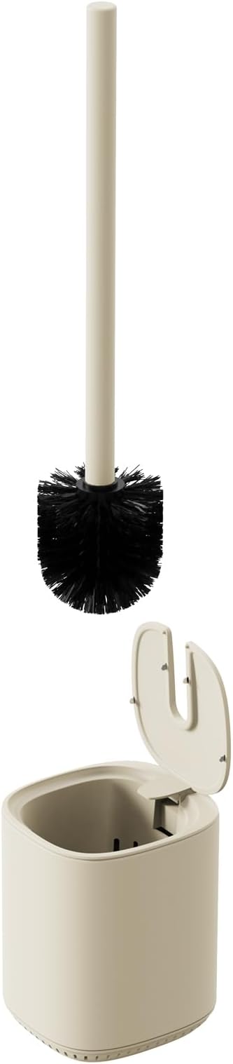 Toilet Brush and Holder Set Toilet Bowl Brush Stainless Steel Automatic Toilet Bowl Cleaner Brush with Durable Bristle Head Toilet Cleaning Brush for Bathroom 2 Pack Set Cream