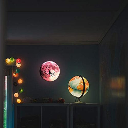 Quanhaigou Glow in The Dark Wall or Ceiling Moon Stickers – Luminous Decal Sticker for Simulated Planet Effect at Night – Red 3D Earth Black Tree Cat