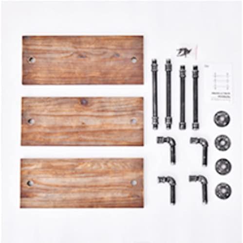 DR.IRON Industrial Pipe Shelves Wall Shelving Rustic Wood Shelf Storage Shelves 3 Tiers Wall Mount Pipe Design DIY Shelf Retro Wall Shelving (Black, 24" L)