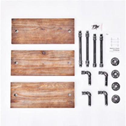 DR.IRON Industrial Pipe Shelves Wall Shelving Rustic Wood Shelf Storage Shelves 3 Tiers Wall Mount Pipe Design DIY Shelf Retro Wall Shelving (Black, 24" L)