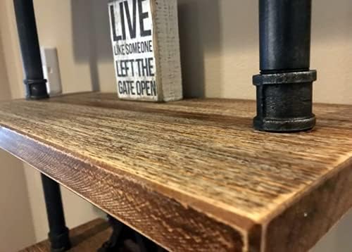 DR.IRON Industrial Pipe Shelves Wall Shelving Rustic Wood Shelf Storage Shelves 3 Tiers Wall Mount Pipe Design DIY Shelf Retro Wall Shelving (Black, 24" L)