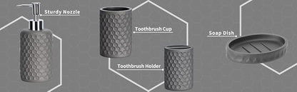 zccz Bathroom Accessory Set, 6 Piece Grey Bathroom Accessories Set with Trash Can, Toothbrush Holder, Toothbrush Cup, Soap Dispenser, Soap Dish, Toilet Brush with Holder, Trash Can, Light Gray