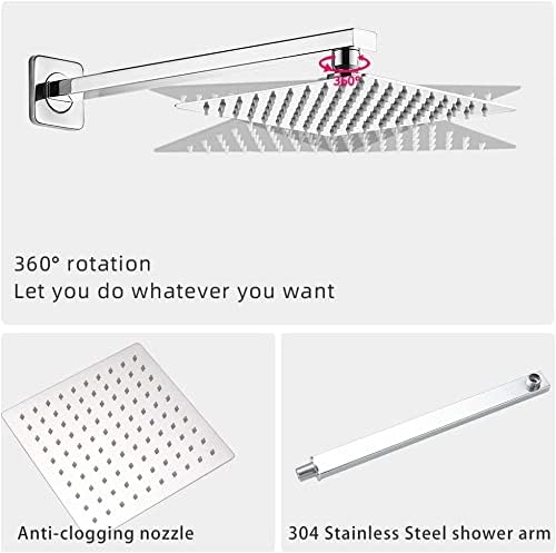 Polished Chrome Shower Faucet Set with Tub Spout Bathroom Luxury Rain Mixer Shower Head System Wall Mounted Shower Faucet Complete, Single Handle Tub and Shower Trim Kit with Rough-in Valve