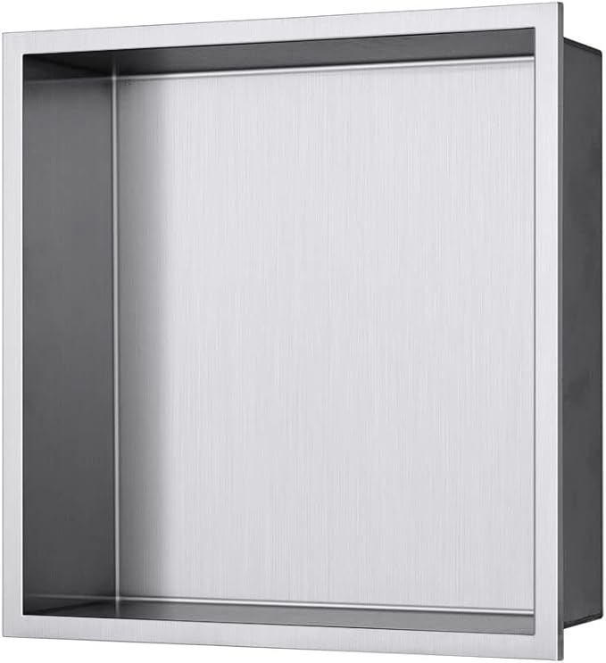 Shower Niche, 12"x12" No Tile Needed, The Insert Storage Rectangle Single Shower Shelf is Easy to Install, Stainless Steel, Brushed Nickel