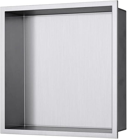 Shower Niche, 12"x12" No Tile Needed, The Insert Storage Rectangle Single Shower Shelf is Easy to Install, Stainless Steel, Brushed Nickel
