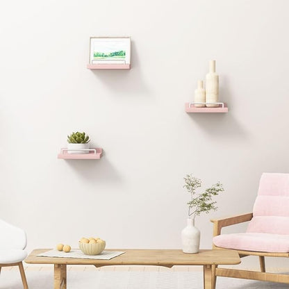 Small Floating Shelf, 6X6 Inches Farmhouse Wall Shelves for Living Room, Bedroom, Picture Frames, Plants, Kitchen, Set of 3 (Pink and White)
