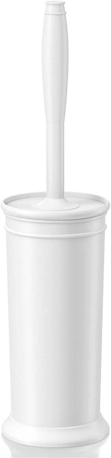 UPTRONIC Toilet Brush, Toilet Bowl Brush with Extra Long Handle Durable Bristles Toilet Scrubber and Covered Holder for Toilet Brush Set for Bathroom Cleaning (White, 1 Set)