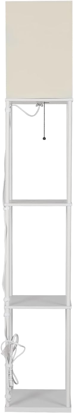 SUNMORY Shelf Floor Lamp with 3-Way Dimmable LED Bulb, Modern Square Standing Lamp with Shelves and White Shade, Corner Display Bookshelf Lamp for Living Room and Bedroom(White)