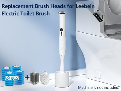 24 Wand Refills and Replaceable Brush Heads Kit for Leebein HK-047 Electric Toilet Brush, Hard Nylon Brush Head and TPU Silicone Brush Head, 24PCS Sponge Pad with Cleaner, Machine Not Included