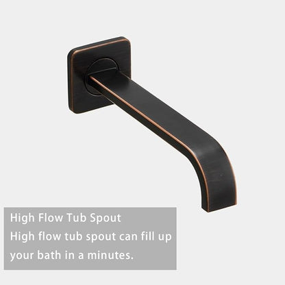 ‎Oil Rubbed Bronze Shower Faucet Set with Tub Spout Bathroom Luxury Rain Mixer Shower Head System Wall Mounted Shower Faucet Complete, Single Handle Tub and Shower Trim Kit with Rough-in Valve