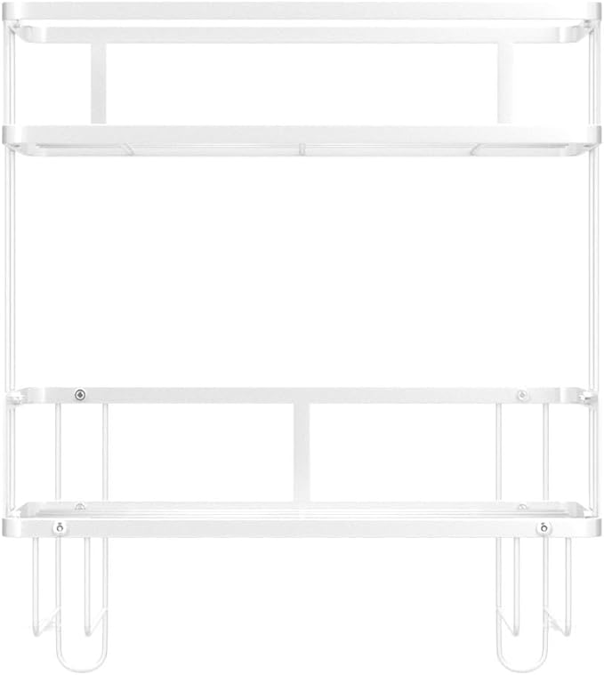 Over The Toilet Storage Shelf, 2-Tier Bathroom Storage Organizer Upgrade Punch-Free Toliet Storage Shelf, Home Storage Rack with Hooks Shelf,White