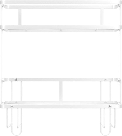 Over The Toilet Storage Shelf, 2-Tier Bathroom Storage Organizer Upgrade Punch-Free Toliet Storage Shelf, Home Storage Rack with Hooks Shelf,White