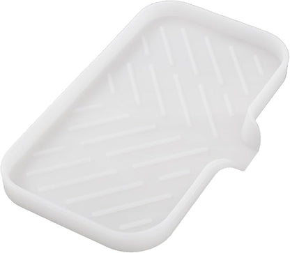 Silicone Bathroom Soap Dishes with Drain Spout-Bathroom and Kitchen Sink Organizer,Sponge Holder,Dish Soap Tray,Perfect for Dispenser,Scrubber,Bottle,Cup on Counter Translucent 9.6"×5.3"