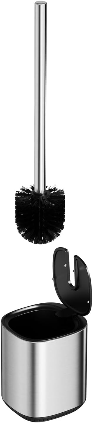 Toilet Brush and Holder Set Toilet Bowl Brush Stainless Steel Automatic Open lid Toilet Bowl Cleaner Brush with Durable Bristle Head Toilet Cleaning Brush for Bathroom