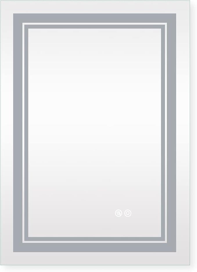 WELLFOR LED Bathroom Vanity Mirror 24 x 32 Inch, Lighted Anti-Fog Dimmable Mirror, IP44 Waterproof Wall Mounted Makeup Mirror, Packed with US Standard Plug and Touch Switch, (Horizontal/Vertical)