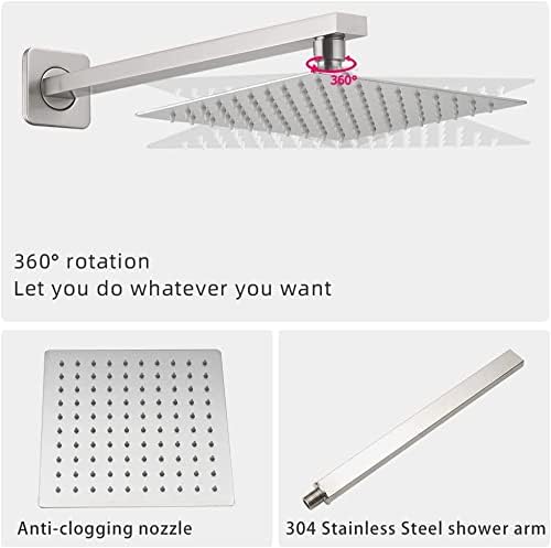 Brushed Nickel Shower Faucet Set with Tub Spout Bathroom Luxury Rain Mixer Shower Head System Wall Mounted Shower Faucet Complete, Single Handle Tub and Shower Trim Kit with Rough-in Valve