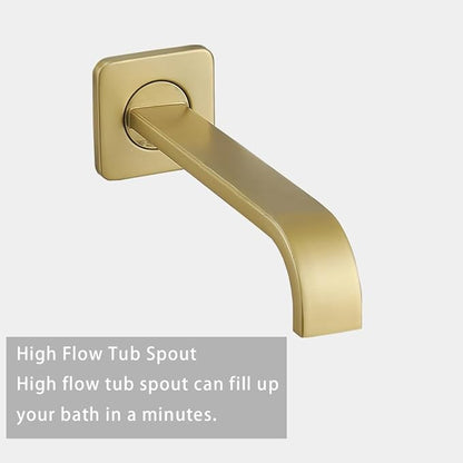 ‎Brushed Gold Shower Faucet Set with Tub Spout Bathroom Luxury Rain Mixer Shower Head System Wall Mounted Shower Faucet Complete, Single Handle Tub and Shower Trim Kit with Rough-in Valve