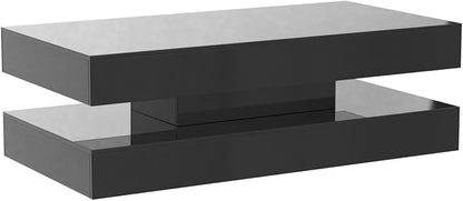 Uspeedy 47.3IN High Glossy LED Coffee Table,Modern Coffee Tables for Living Room,Living Rooms Tables,Large Living Room Furniture,APP LED Lights,Black/White Coffee Table for Livings Room (Black)