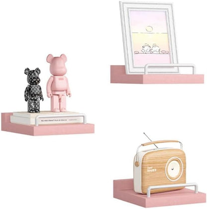 Small Floating Shelf, 6X6 Inches Farmhouse Wall Shelves for Living Room, Bedroom, Picture Frames, Plants, Kitchen, Set of 3 (Pink and White)