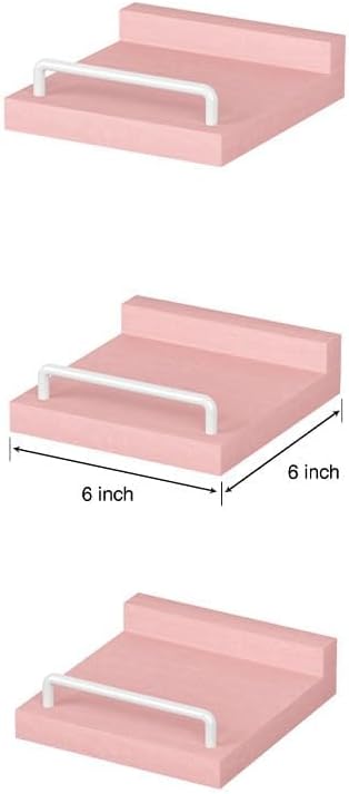 Small Floating Shelf, 6X6 Inches Farmhouse Wall Shelves for Living Room, Bedroom, Picture Frames, Plants, Kitchen, Set of 3 (Pink and White)